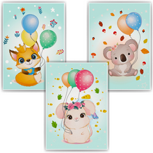 Laden Sie das Bild in den Galerie-Viewer, Luftballon Tiere Bilder 3er Set DIN A4 Kinderzimmer Wandbilder Babyzimmer Poster Dekoration - Fuchs Maus Koala