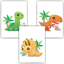 Laden Sie das Bild in den Galerie-Viewer, Dinosaurier 3er Set Kinderzimmer Bilder DIN A4 Poster Babyzimmer Wandbilder Dekoration