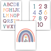 Laden Sie das Bild in den Galerie-Viewer, Alphabet Zahlen Kinderposter 3er Set Lernposter ABC | Kinderzimmer Wandbilder Einschulung Kindergarten Grundschule Lernhilfe für Kinder