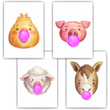 Laden Sie das Bild in den Galerie-Viewer, Bauerhof Tiere Küken Schwein Schaf Esel 4er Set Kinderzimmer Bilder DIN A4 Wandbilder Deko Babyzimmer Poster
