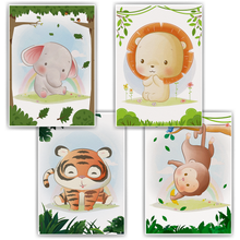 Laden Sie das Bild in den Galerie-Viewer, Elefant Löwe Tiger Affe Safari Tiere Bilder 4er Set DIN A4 Kinderzimmer Wandbilder Babyzimmer Poster Dekoration
