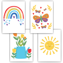 Laden Sie das Bild in den Galerie-Viewer, Natur Regenbogen Schmetterling 4er Set Kinderzimmer Bilder DIN A4 Poster Babyzimmer Wandbilder Dekoration