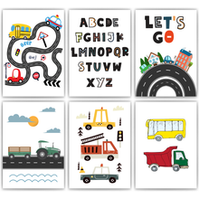 Laden Sie das Bild in den Galerie-Viewer, Kinderposter 6er Set ABC Auto Fahrzeuge Lernposter Alphabet | Kinderzimmer Wandbilder Kindergarten Grundschule Kinder Lernhilfe Poster