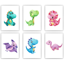 Laden Sie das Bild in den Galerie-Viewer, Dinosaurier 6er Set Kinderzimmer Bilder DIN A4 Wandbilder Deko Babyzimmer Dino Poster