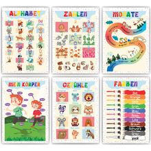 Laden Sie das Bild in den Galerie-Viewer, Kinderposter 6er Set Alphabet, Farben, Körper, Zahlen, Gefühle, Monate Lernposter Kinderzimmer Wandbilder ABC Lernhilfe