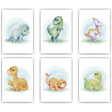 Laden Sie das Bild in den Galerie-Viewer, Dinosaurier Bilder 6er Set DIN A4 Kinderzimmer Wandbilder Babyzimmer Poster Dekoration