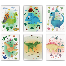 Laden Sie das Bild in den Galerie-Viewer, Dinosaurier Bilder 6er Set DIN A4 Kinderzimmer Dino Wandbilder Babyzimmer Poster Dekoration