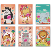 Laden Sie das Bild in den Galerie-Viewer, Safari Tiere Kaugummi Bilder 6er Set DIN A4 Kinderzimmer Wandbilder Babyzimmer Poster Dekoration
