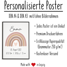 Laden Sie das Bild in den Galerie-Viewer, Rosa Regenbogen Geburtsposter Personalisiert Name Uhrzeit Größe Gewicht | Kinderzimmer Babygeschenk | Geburt Baby Poster