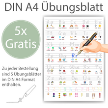 Laden Sie das Bild in den Galerie-Viewer, Grundschrift Poster inkl. 5 Übungsblätter | ABC Lernposter Zahlen & Alphabet Lernhilfe für Kinder Einschulung Kindergarten Grundschule