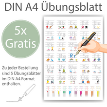 Laden Sie das Bild in den Galerie-Viewer, Grundschrift Poster inkl. 5 Übungsblätter | ABC Lernposter für Kinder Zahlen & Alphabet Lernhilfe Einschulung Kindergarten Grundschule