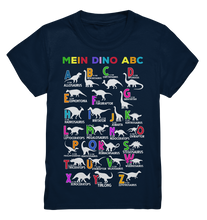 Laden Sie das Bild in den Galerie-Viewer, Dinosaurier ABC Kinder Schulkind Dino Alphabet T-Shirt

