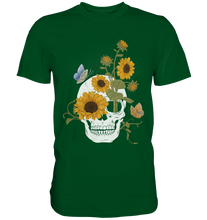 Laden Sie das Bild in den Galerie-Viewer, Schmetterling Totenkopf Sonnenblumen T-Shirt Gärtner Geschenk
