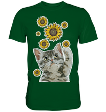 Laden Sie das Bild in den Galerie-Viewer, Katze Sonnenblumen Shirt Gärtner Kätzchen Garten Motiv
