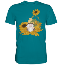 Laden Sie das Bild in den Galerie-Viewer, Gartenzwerg Sonnenblumen T-Shirt Garten Motiv Gärtner Geschenk