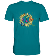 Laden Sie das Bild in den Galerie-Viewer, Sonnenblumen Schmetterlinge Shirt Garten Motiv Gärtner Geschenk