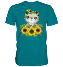 Laden Sie das Bild in den Galerie-Viewer, Faultier Sonnenblumen T-Shirt Garten Motiv Gärtner Geschenk