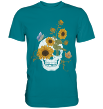 Laden Sie das Bild in den Galerie-Viewer, Schmetterling Totenkopf Sonnenblumen T-Shirt Gärtner Geschenk