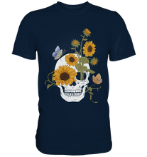 Laden Sie das Bild in den Galerie-Viewer, Schmetterling Totenkopf Sonnenblumen T-Shirt Gärtner Geschenk