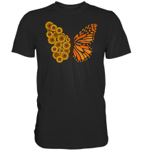 Laden Sie das Bild in den Galerie-Viewer, Sonnenblumen Schmetterling T-Shirt Garten Motiv Gärtner Geschenk