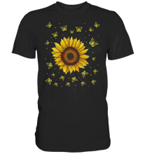 Laden Sie das Bild in den Galerie-Viewer, Sonnenblumen Schmetterling Motiv Gärtner Geschenk Garten T-Shirt