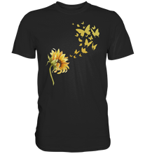 Laden Sie das Bild in den Galerie-Viewer, Schmetterling Sonnenblumen T-Shirt Garten Motiv Gärtner Geschenk Sommer