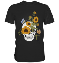 Laden Sie das Bild in den Galerie-Viewer, Schmetterling Totenkopf Sonnenblumen T-Shirt Gärtner Geschenk
