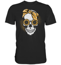 Laden Sie das Bild in den Galerie-Viewer, Totenkopf Sonnenblumen T-Shirt Garten Motiv Gärtner Geschenk