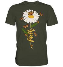 Laden Sie das Bild in den Galerie-Viewer, Faith Gänseblümchen Schmetterling Christlicher Gärtner Shirt Garten Motiv