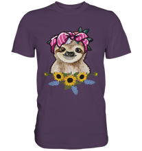 Laden Sie das Bild in den Galerie-Viewer, Faultier Sonnenblumen T-Shirt Gärtner Geschenk Garten Motiv