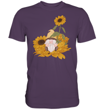 Laden Sie das Bild in den Galerie-Viewer, Gartenzwerg Sonnenblumen T-Shirt Garten Motiv Gärtner Geschenk