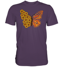 Laden Sie das Bild in den Galerie-Viewer, Sonnenblumen Schmetterling T-Shirt Garten Motiv Gärtner Geschenk