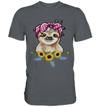 Laden Sie das Bild in den Galerie-Viewer, Faultier Sonnenblumen T-Shirt Gärtner Geschenk Garten Motiv