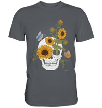 Laden Sie das Bild in den Galerie-Viewer, Schmetterling Totenkopf Sonnenblumen T-Shirt Gärtner Geschenk