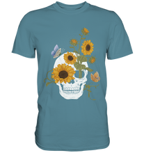Laden Sie das Bild in den Galerie-Viewer, Schmetterling Totenkopf Sonnenblumen T-Shirt Gärtner Geschenk