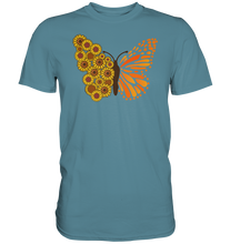 Laden Sie das Bild in den Galerie-Viewer, Sonnenblumen Schmetterling T-Shirt Garten Motiv Gärtner Geschenk