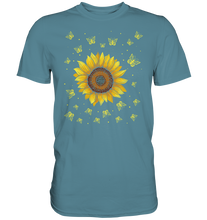 Laden Sie das Bild in den Galerie-Viewer, Sonnenblumen Schmetterling Motiv Gärtner Geschenk Garten T-Shirt