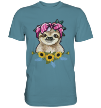 Laden Sie das Bild in den Galerie-Viewer, Faultier Sonnenblumen T-Shirt Gärtner Geschenk Garten Motiv