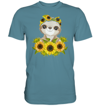 Laden Sie das Bild in den Galerie-Viewer, Faultier Sonnenblumen T-Shirt Garten Motiv Gärtner Geschenk