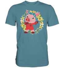 Laden Sie das Bild in den Galerie-Viewer, Schweinchen Sonnenblumen T-Shirt Dabbing Schwein Gärtner Geschenk