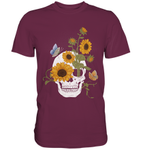 Laden Sie das Bild in den Galerie-Viewer, Schmetterling Totenkopf Sonnenblumen T-Shirt Gärtner Geschenk