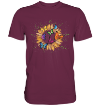 Laden Sie das Bild in den Galerie-Viewer, Sonnenblumen Schmetterlinge Shirt Garten Motiv Gärtner Geschenk