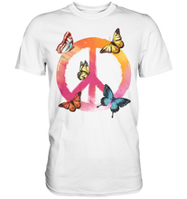 Laden Sie das Bild in den Galerie-Viewer, Buntes Peace Symbol Frauen Schmetterling T-Shirt