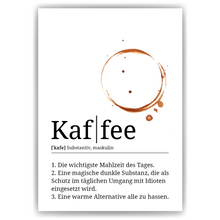 Laden Sie das Bild in den Galerie-Viewer, Kaffee Poster Definition - Kaffee Wandbild Barista Küche Wanddeko