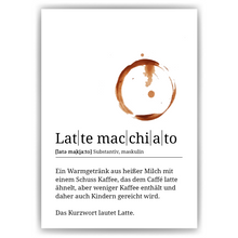 Laden Sie das Bild in den Galerie-Viewer, Latte Macchiato Poster Definition - Kaffee Wandbild Barista Küche Wanddeko