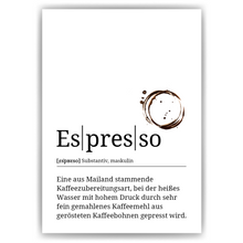 Laden Sie das Bild in den Galerie-Viewer, Espresso Poster Definition - Kaffee Wandbild Barista Küche Wanddeko