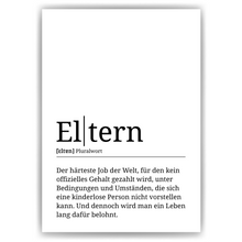 Laden Sie das Bild in den Galerie-Viewer, Eltern Poster Definition - Mama Papa Geschenk Wandbild