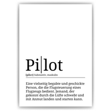 Laden Sie das Bild in den Galerie-Viewer, Pilot Poster Definition Kunstdruck Wandbild Geschenk