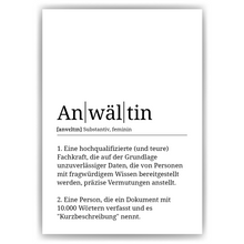 Laden Sie das Bild in den Galerie-Viewer, Anwältin Poster Definition Kunstdruck Wandbild Geschenk