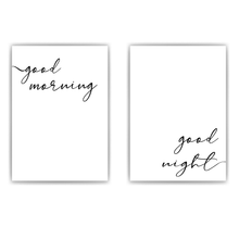 Laden Sie das Bild in den Galerie-Viewer, 2er Set Poster Good Morning Good Night Wandbild Schlafzimmer Bett Zuhause Wanddeko